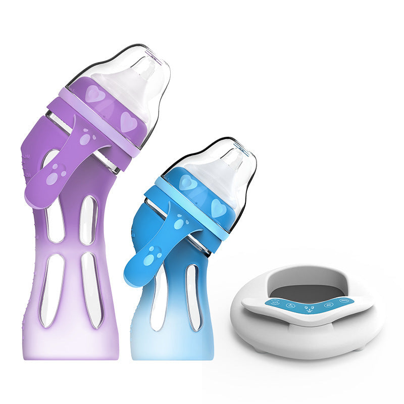 Bebyra Glass Baby Bottle – Drop-Resistant Straw Bottle with USB Milk Warmer, Ergonomic Feeding for Newborns & Toddlers