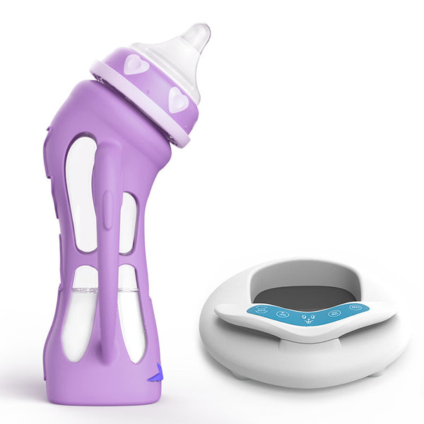 Bebyra Glass Baby Bottle – Drop-Resistant Straw Bottle with USB Heating Base, Thermostatic Milk & Water Feeder, Ergonomic