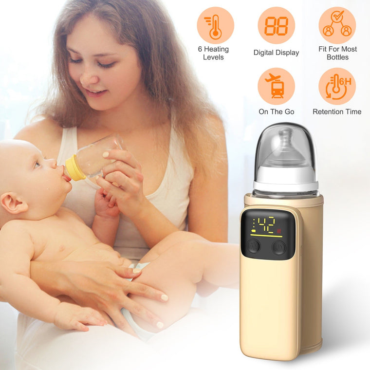 Bebyra Portable Baby Bottle Warmer with Night Light – 6 Heating Levels, USB Rechargeable Milk & Formula Warmer for Travel