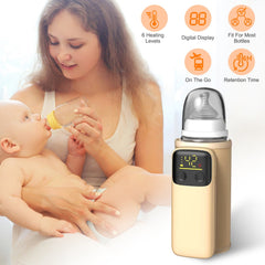 Bebyra Portable Baby Bottle Warmer with Night Light – 6 Heating Levels, USB Rechargeable Milk & Formula Warmer for Travel