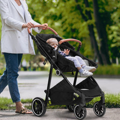 Bebyra VEVOR Baby Stroller – Foldable Infant & Toddler Stroller with Bassinet, Adjustable Backrest, Reversible Seat, Black