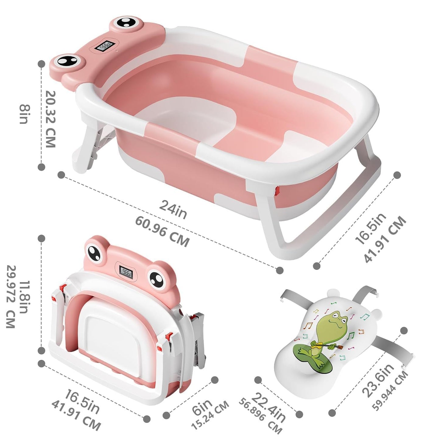 Bebyra Foldable Baby Bathtub – Portable Travel Bath with Soft Cushion & Thermometer, Safe Collapsible Baby Bath