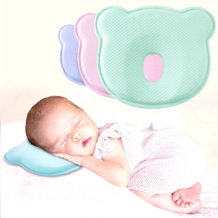 Bebyra Anti-Head Baby Pillow – Cotton Cartoon Bear Styling Pillow for 0–1 Year Olds, Flat Head Prevention