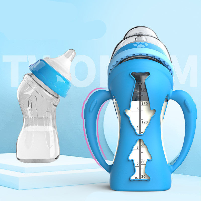 Bebyra Glass Baby Bottle – Drop-Resistant Straw Bottle with USB Milk Warmer, Ergonomic Feeding for Newborns & Toddlers