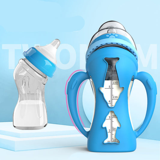 Bebyra Glass Baby Bottle – Drop-Resistant Straw Bottle with USB Milk Warmer, Ergonomic Feeding for Newborns & Toddlers