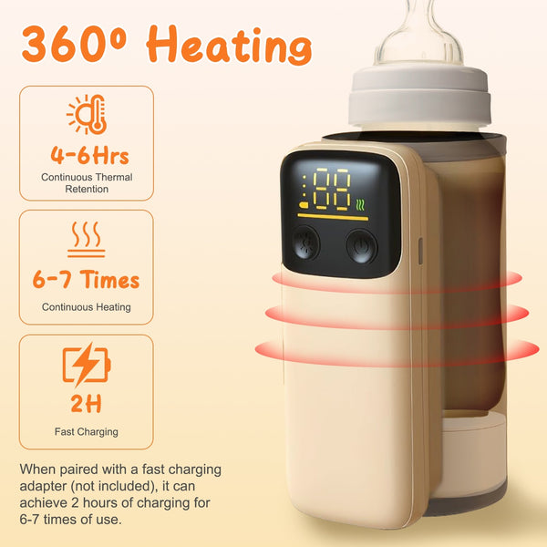 Bebyra Portable Baby Bottle Warmer with Night Light – 6 Heating Levels, USB Rechargeable Milk & Formula Warmer for Travel