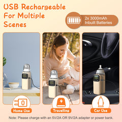 Bebyra Portable Baby Bottle Warmer with Night Light – 6 Heating Levels, USB Rechargeable Milk & Formula Warmer for Travel