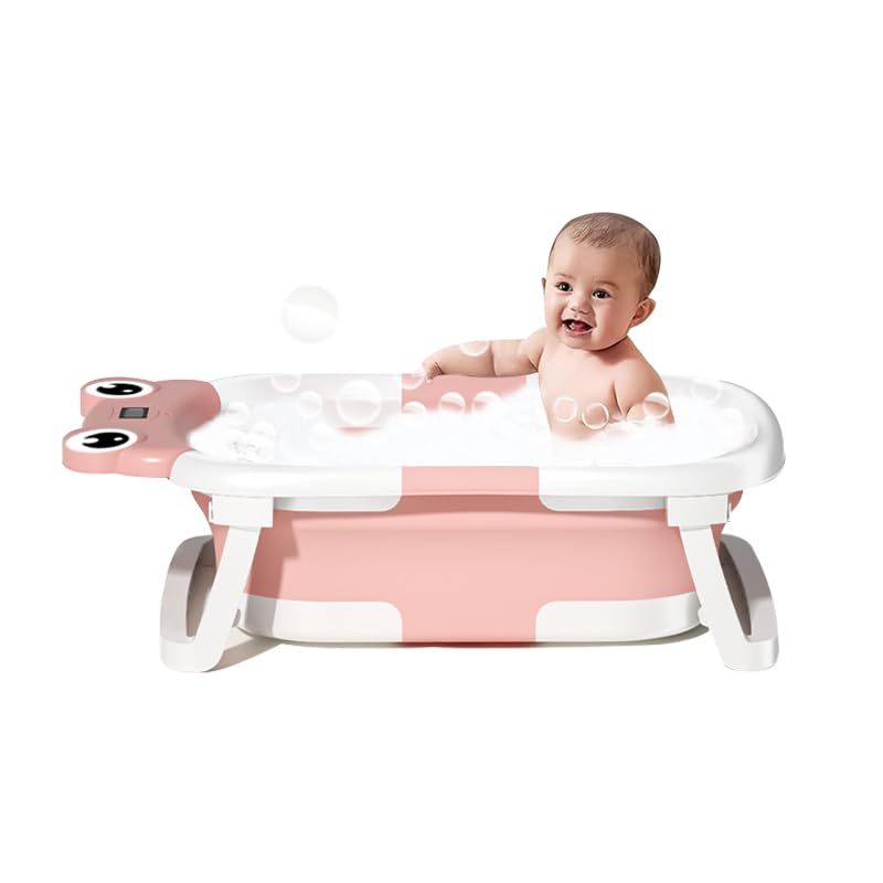 Bebyra Foldable Baby Bathtub – Portable Travel Bath with Soft Cushion & Thermometer, Safe Collapsible Baby Bath